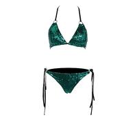 Designer Bikinis for Women 3 Piece Swimwear Women Summer Sexy Two Sequins Bikinis Set Up Padded Beach Wear Swimsuits Bandeau Bikini Tops Bandeau Tops Red (Green XL)