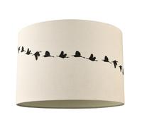 Designer Black Flying Swans in a Row Drum Lamp Shade in Light Cream Linen Fabric | 30cm x 20cm | Cream Cotton Fabric Inner by Happy Homewares