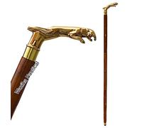 Designer Brass Jaguar Head Handle Walking Stick Antique Style Wooden Cane Designer Brass Golden Head Handle Walking Stick Antique Style Wooden Cane Gift