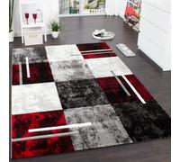 Designer Carpet Modern With Contour Cut Chequered In Silver Black Red