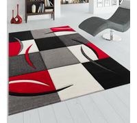 Designer Carpet With Contour Cut Chequered In Red And Black