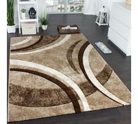 Designer Carpet With Contour Cut Striped Pattern -Brown Beige And Cream Mixture