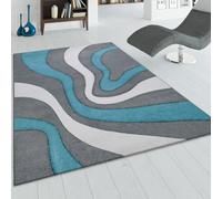 Designer Carpet With Modern Contour Cuts In Grey Turquoise And White