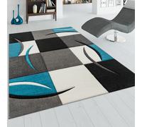 Designer Carpet With Modern Contour Cuts With A Chequered Pattern In Turquoise A