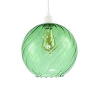 Designer Chic Emerald Green Circular Fluted Glass Ceiling Pendant Light Shade | 25cm Diameter | Spherical Shape Wavy Design by Happy Homewares