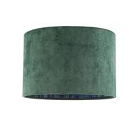 Designer Chic Forest Green Velvet Fabric Dum Lamp Shade with Colourful Peacock Feather Themed Inner | 30cm x 20cm by Happy Homewares