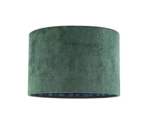 Designer Chic Forest Green Velvet Fabric Dum Lamp Shade with Colourful Peacock Feather Themed Inner | 30cm x 20cm by Happy Homewares