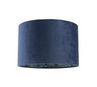 Designer Chic Navy Midnight Blue Velvet Fabric Dum Lamp Shade with Colourful Peacock Feather Themed Inner | 30cm x 20cm by Happy Homewares
