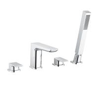 Designer Chrome Bath Filler Hot/Cold Taps with Shower Handset 4 Tap Hole Mixer