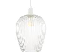 Designer Clear Mini Line Ribbed Glass Pendant Ceiling Lamp Shade | 25cm x 20cm | for Kitchen Island Living Room Bedroom Dining Room etc by Happy Homewares