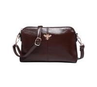 Designer Crossbody Bag with Gold Bee Emblem, Faux Leather, Red White Silver Colors, Adjustable Strap, Fashion Purse (Coffee)