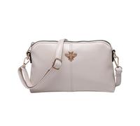 Designer Crossbody Bag with Gold Bee Emblem, Faux Leather, Red White Silver Colors, Adjustable Strap, Fashion Purse (Beige)