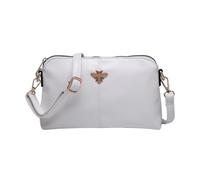 Designer Crossbody Bag with Gold Bee Emblem, Faux Leather, Red White Silver Colors, Adjustable Strap, Fashion Purse (White)
