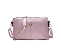 Designer Crossbody Bag with Gold Bee Emblem, Faux Leather, Red White Silver Colors, Adjustable Strap, Fashion Purse (Pink)