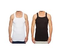 Designer Cut Mens 100% Organic Cotton Ribbed Vest Cotton Vests Vest Gym Fitted (Large, White 3 + 2 Black 5 Piece)