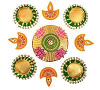 Designer Diya Floor Rangoli with Jute Ring Tea light Holder Reusable Rangoli Acrylic Indian Traditional Home Decor Gift for Interior Floor Diwali Decorations (Size:- 10")(Color :- Multicolor)