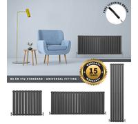 Designer Radiators 60 x 91cm Flat Panel Modern Central Heating Anthracite Grey Horizontal Column Double Panel Wall Mounted Slimline Kitchen Living Room Bathroom Commercial Cleaning Brush & Fixing Kit