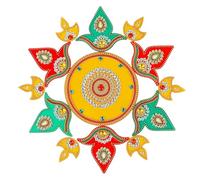 Designer Floor Rangoli Reusable Round Acrylic Indian Traditional decorations for Home Floor Decor Gifts for Interior Floor rangoli Decorations and Gifting(Size:14")(Red,Yellow & Green)