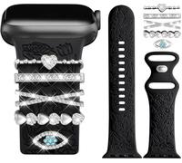 Designer Flower Engraved Strap with Charming Decoration Compatible with Apple Watch Straps Women 38mm 40mm 41mm 42mmm 44mm 45mm 46mm, Strap with Decoration for iWatch Series 11 10 9 8 7 6 5 4 SE