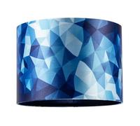 Designer Geometric Satin Fabric Round Lamp Shade with Tones of Blue | Unique Matching Design on Inner Lining | 18cm x 25cm by Happy Homewares