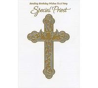 Designer Greetings Gold Foil Accented Cross Birthday Card for Priest