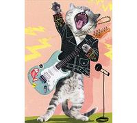 Designer Greetings Rock Star Cat with Blue Guitar Funny/Humorous Birthday Card