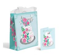 Designer Greetings Wedding Medium Gift Bag & Greeting Card Set with Pearlescent Envelope - Sweet Love Wedding Cake Design