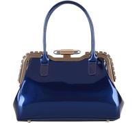 Designer Handbags for Women Glossy Patent Leather Top Handle Handbag Purse Lock Satchel Medium Tote Shoulder Bag(Blue)