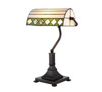 Designer Handmade Tiffany Bankers Lamp with Green and White Adjustable Shade Happy Homewares Green One Size