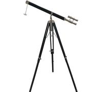 Designer Handmade Vintage Chrome/Nickle Finish Unique Black Leather Tube Brass Telescope Nautical Style Double Barrel Black Adjustable Wooden Floor Standing Tripod For Collectible Items