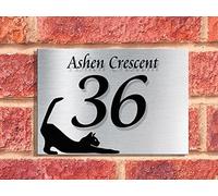 Designer House Number Plaques (STRETCHING CAT) | Alum