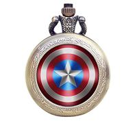 Designer Inspirations Boutique Captain America Shield Antique Bronze Effect Retro/Vintage Case Men's Quartz Pocket Watch Necklace - On 32" Inch/80cm Chain