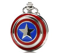 Designer Inspirations Boutique Captain America Shield Polished Silver Finish Retro/Vintage Case Men's Quartz Pocket Watch Necklace - On 32" Inch / 80cm Chain