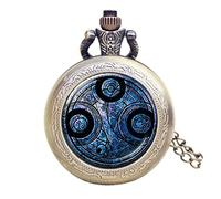 Designer Inspirations Boutique ® DR WHO Blue Gallifrey Timelord Seal Bronze Effect Retro/Vintage Case Full Hunter Mens/Boys Quartz Pocket Watch Necklace - On 32" Inch / 80cm Chain