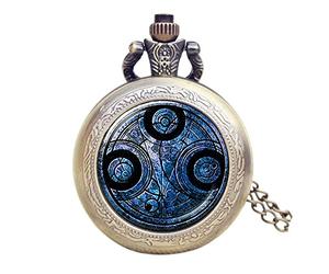 Designer Inspirations Boutique ® DR WHO Blue Gallifrey Timelord Seal Bronze Effect Retro/Vintage Case Full Hunter Mens/Boys Quartz Pocket Watch Necklace - On 32" Inch / 80cm Chain