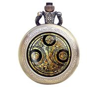 Designer Inspirations Boutique ® DR WHO Brown Gallifrey Timelord Seal Bronze Effect Retro/Vintage Case Full Hunter Mens/Boys Quartz Pocket Watch Necklace - On 32" Inch / 80cm Chain
