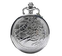 Designer Inspirations Boutique DR WHO Polished Silver Finish Retro/Vintage Case Full Hunter Mens/Boys Quartz Pocket Watch Necklace - On 32" inch / 80cm Chain