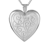 Designer Inspirations Boutique Exquisite Engraved Detail Sterling Silver Family Heart Locket for Women - On 16” Inch Chain - Engravable - Open Heart Photo Locket Memory Pendant Necklace