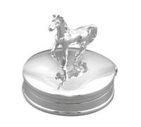Designer Inspirations Boutique Sterling Silver Standing Horse on Round Pill/Trinket Box - Solid 925 Sterling Silver Gift Box