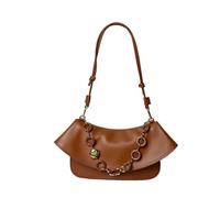 Designer-Inspired Leather Handbag for Women-Detachable Donut Chain & Tubular Strap-Multi-Way Carry Shoulder Bag (10.2in)(Brown)