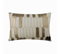 Designer Ivory 12"x16" (30x40 cm) Rectangle Cushion Covers, Linen Applique Lumbar Cushion Covers, Geometric Pattern Modern Style - Gold Heist