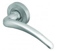 Designer Lever Door Handle, Zinc Alloy, Satin Chrome Finish, 109mm Length, Rose Mount with 50mm Diameter, Concealed Bolt Fixings, JV420SC
