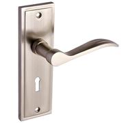 Designer Levers - Berkeley Modern Design Lever Door Handle - 1 Pair - Satin Nickel - Locking Door Handle