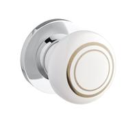 Designer Levers - Ceramic Door Knob - White Ceramic/Silver Band/Chrome Rose - 1 Pair - Fixings Included - 60mm Diameter - Interior Use