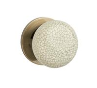 Designer Levers - Ceramic Rim Door Knob - Antique Brass Rose/Crackled Cream Knob - 1 Pair - Fixings Included - 60mm Diameter - Interior Use