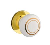 Designer Levers - Ceramic Round Door Knob - Polished Brass/White Ceramic - 1 Pair - Fixings Included - 60mm Diameter - Interior Use
