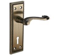 Designer Levers - Georgian Roped Design Lever Door Handles - Antique Brass - 1 Pair - Bathroom Locking Door Handle - with Thumbturn