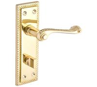 Designer Levers Georgian Roped Design Lever Door Handles, Polished Brass | Supplied as a pair; thumbturn locking for bathroom doors; thumbturn included; 152mm. backplate length.