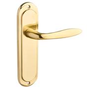Designer Levers - Mocho Round Plate Lever Door Handle - 1 Pair - Polished Brass - Latch Door Handle - 189 x 49mm - Interior Use