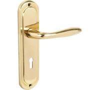 Designer Levers - Mocho Round Plate Lever Door Handle - 1 Pair - Polished Brass - Locking Door Handle - 189 x 49mm - Interior Use